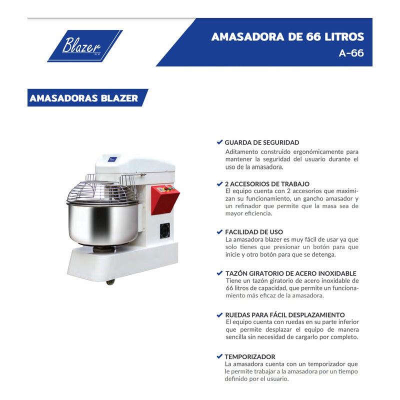 Amasadora Comercial Blazer 66 Litros