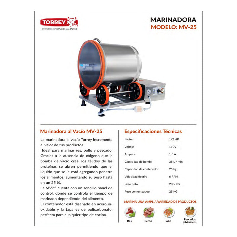Marinadora Al Vacío Torrey De A. Inox Con Capacidad De 25 Kg