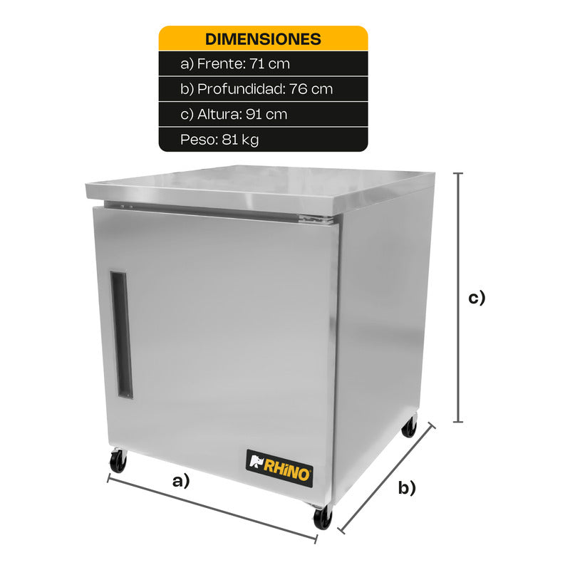 Mesa Refrigerada Bajo Barra Rhino Merbaj-27 A.inox 0°c A 4°c Acero Inoxidable