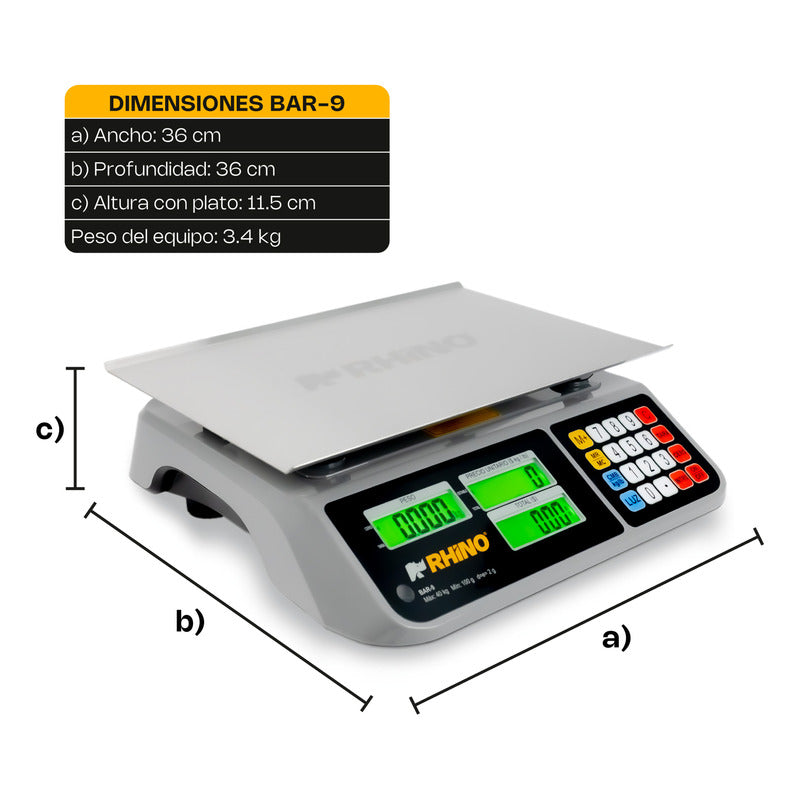 Báscula Comercial Digital Rhino Bar-9 40kg 36 cm X 26 cm