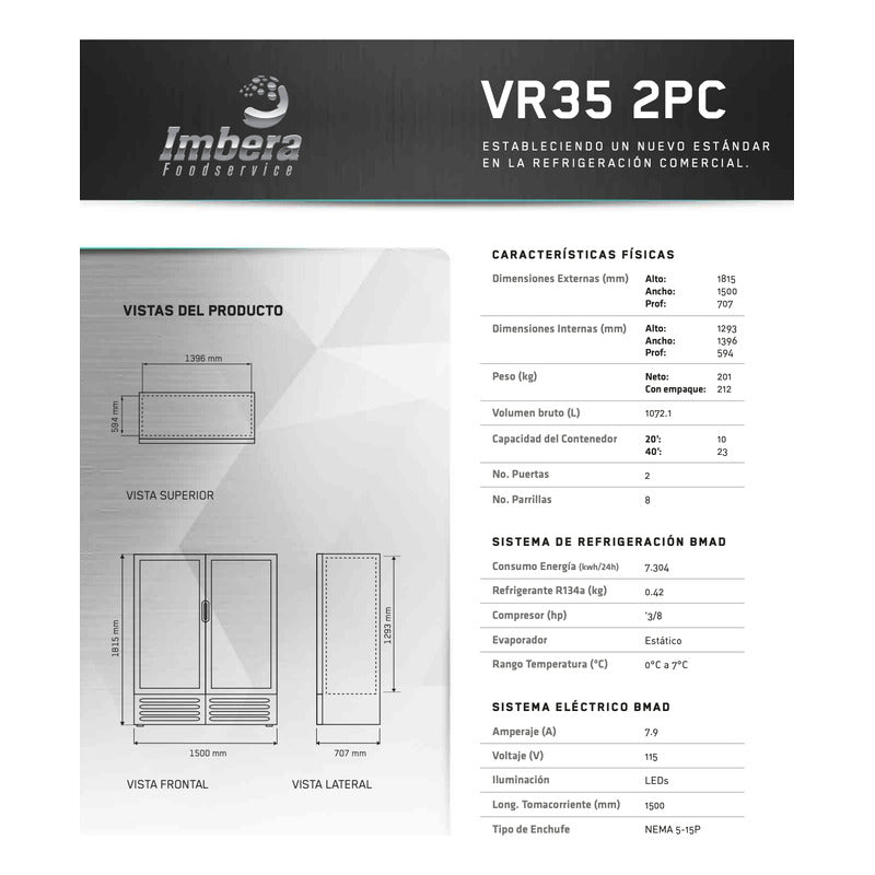 Refrigerador Comercial Vertical Imbera Vrd35 2puertas Reyfri Gris