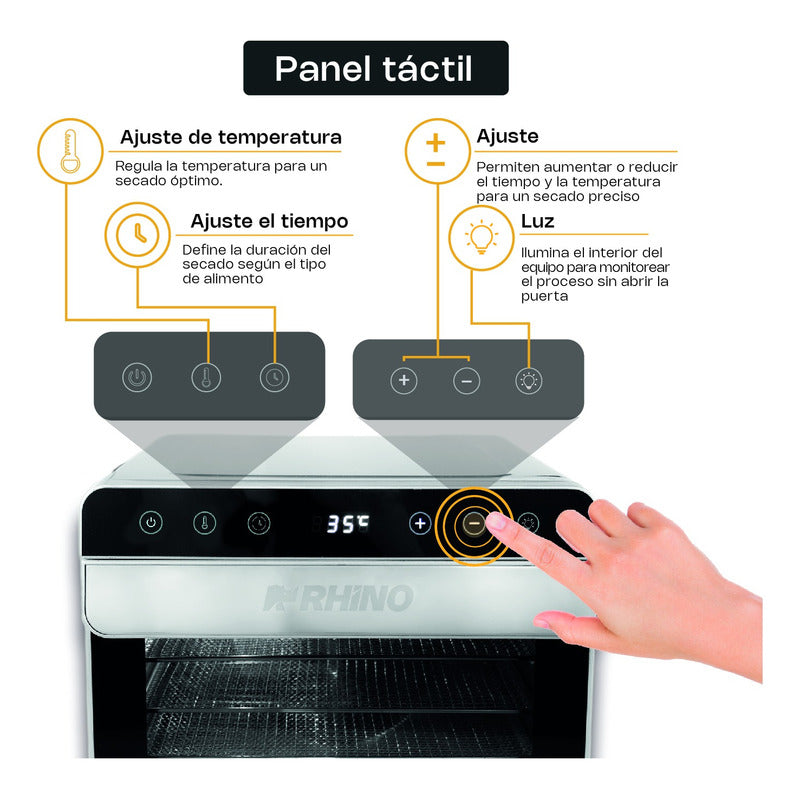 Rhino Deshidratador Alimentos 6 Bandejas Acero 700w Desali-6 Gris