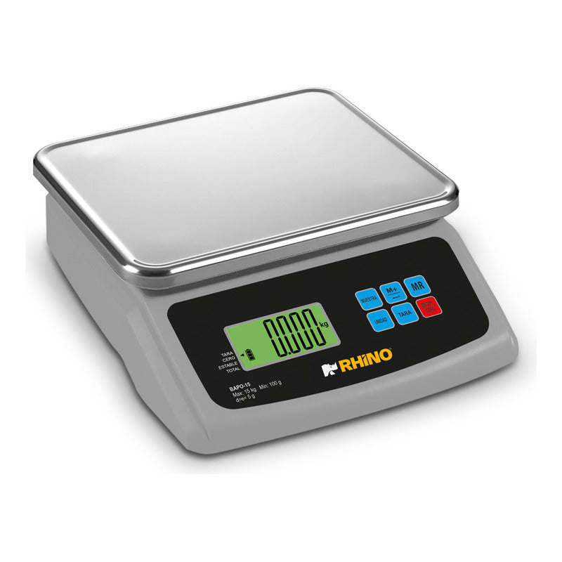 Báscula Electrónica Porcionadora Rhino 15kg/5g Bapo-15 5g Color Aluminio