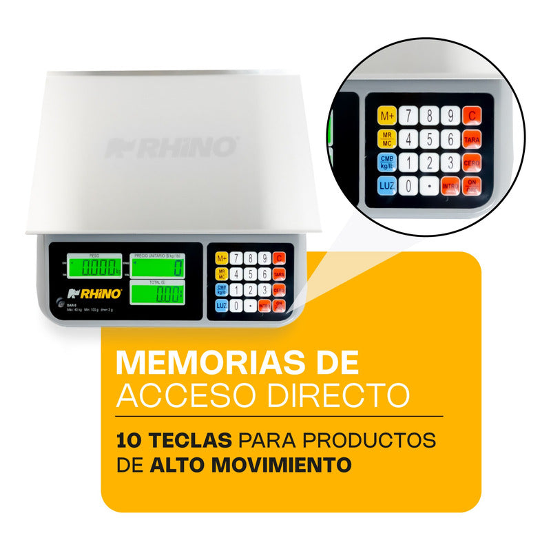 Báscula Comercial Digital Rhino Bar-9 40kg + Usb