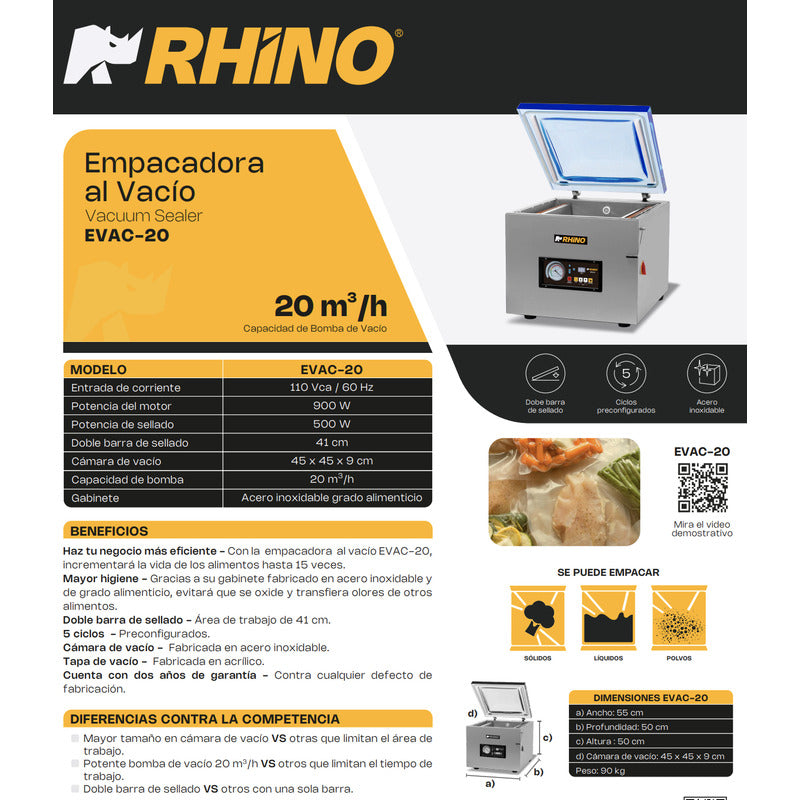 Empacadora Al Alto Vacío 20 M3/h Rhino Evac-20