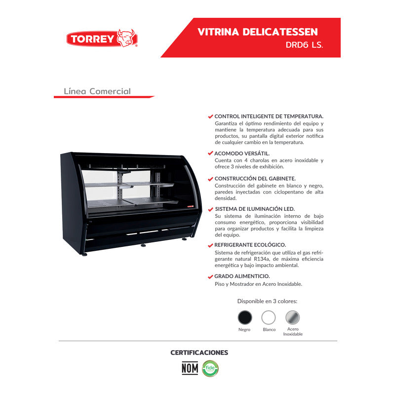 Vitrina Refrigerada Cremera Torrey Drd6lsb 2°c A 10°c Reyfri Curvo