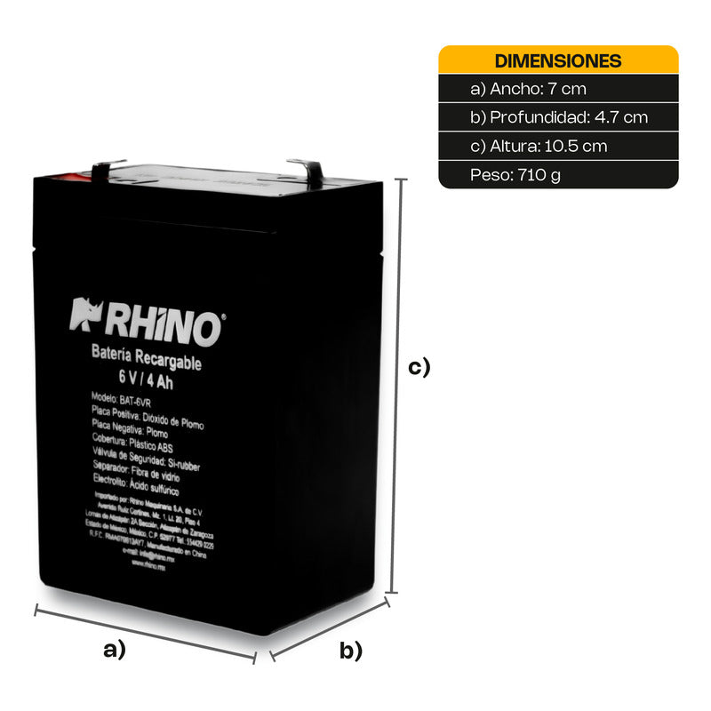 Batería Recargable Para Bascula Digital  Rhino 6v/4ah Negro