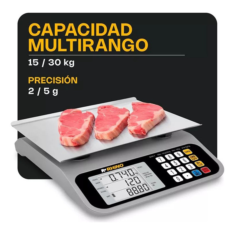 Báscula Eléctrica Digital Multifuncional 30 Kg Rhino Bar-7  Gris