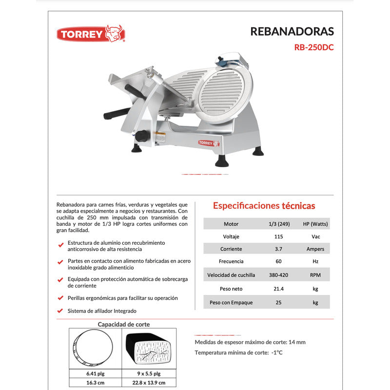 Rebanadora Torrey Para Carnes Frías Rb-250dc Reyfri Gris