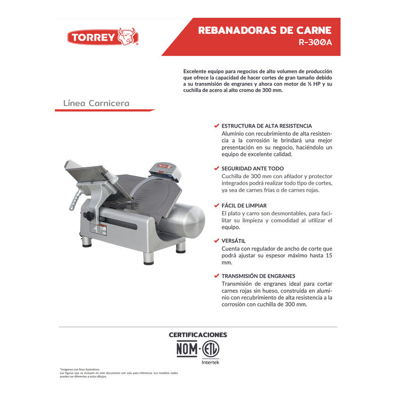 Rebanadora De Carnes Torrey Cuchilla 300 Mm R-300a Reyfri
