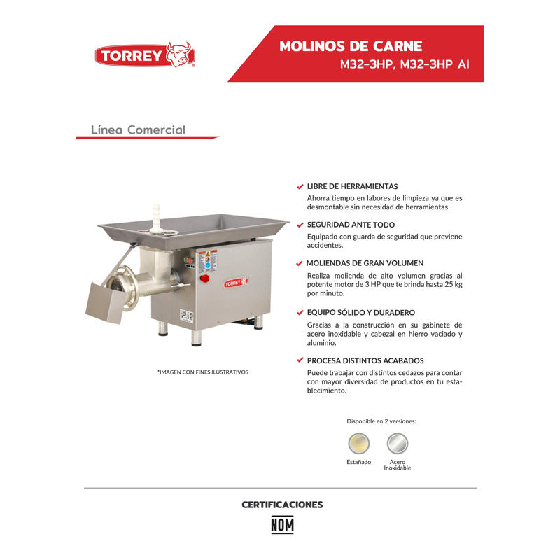 Molino Industrial Torrey Acero Inox. M-32 De 3 Hp