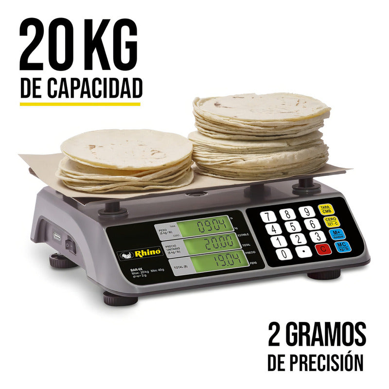 Báscula Comercial Digital Rhino Bar-6x 20kg Gris 28 Cm X 20 Cm