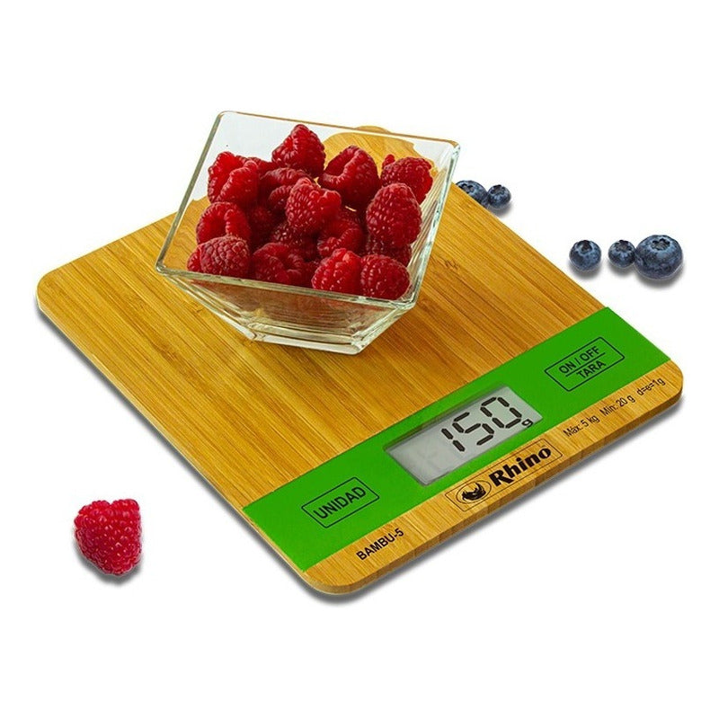 Bascula Digital Rhino Cocina Elegante Bambu5 Kg Precisión 1g Marrón Claro 5 G 5 Kg