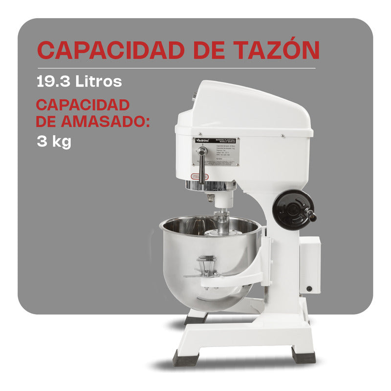 Batidora De Pedestal Planetaria Comercial Vinson Bavin-20 Lt Blanco 60 Hz