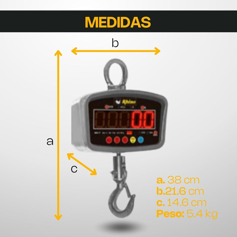 Báscula Industrial Digital Colgante Rhino Bac-1t 1 Tonelada Gris