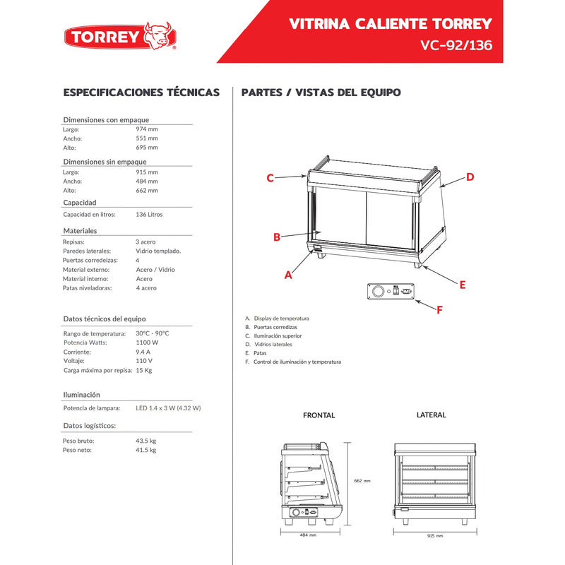 Vitrina Caliente Torrey De Mostrador Vc-92/136