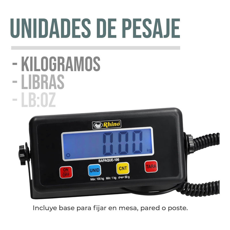 Báscula Para Paquetería Rhino Bapaque-100 Kg C/indicador Negro
