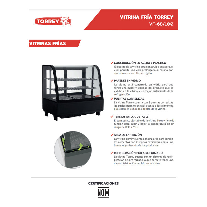 Vitrina Exhibidora Refrigerada Sobremesa Torrey Vf-68 Reyfri Curvo