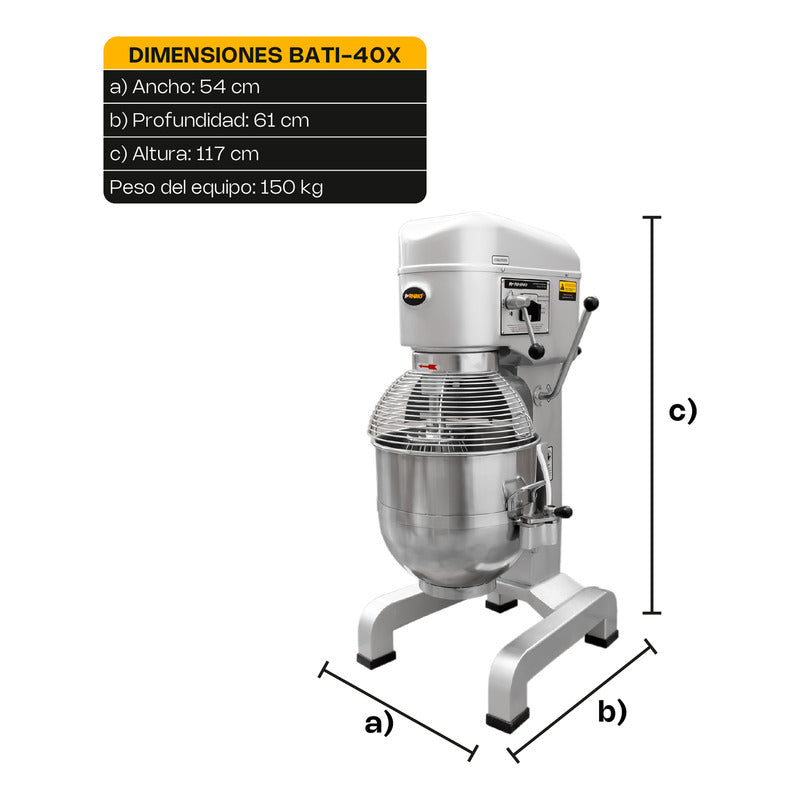 Batidora Planetaria Comercial Rhino Bati-40x Amasado 9kg Plateado