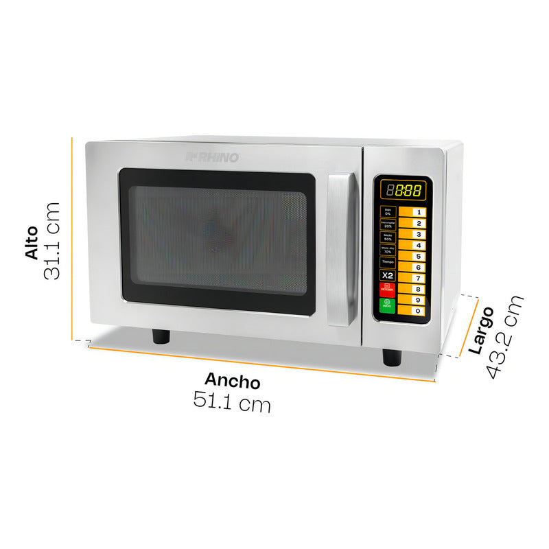 Microondas Industrial Digital Rhino Homic-09d 1000w 0.9 Ft Inoxidable 5 Niveles Potencia Descongelar Certificado Nom Panel Braille