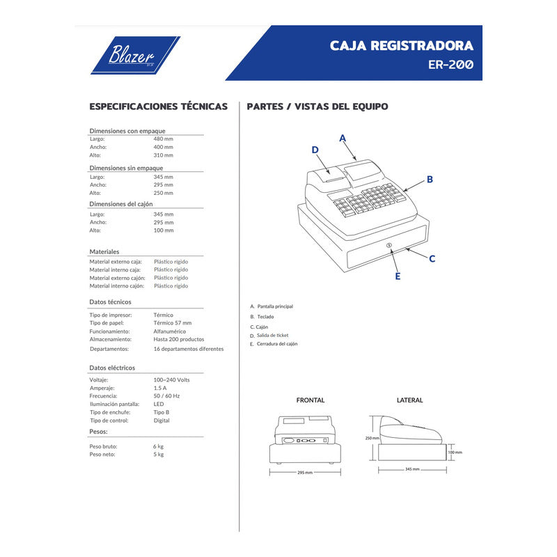Caja Registradora Blazer Con Cajón E Impresor Térmico Er-200