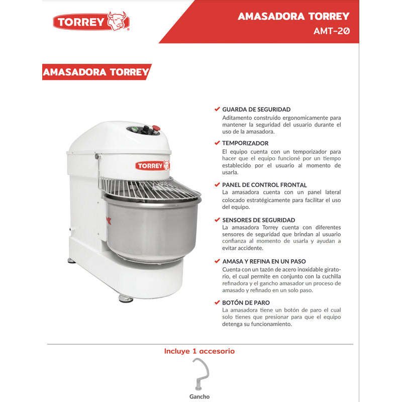 Amasadora Industrial Torrey Capacidad 20 Litros Amt-20