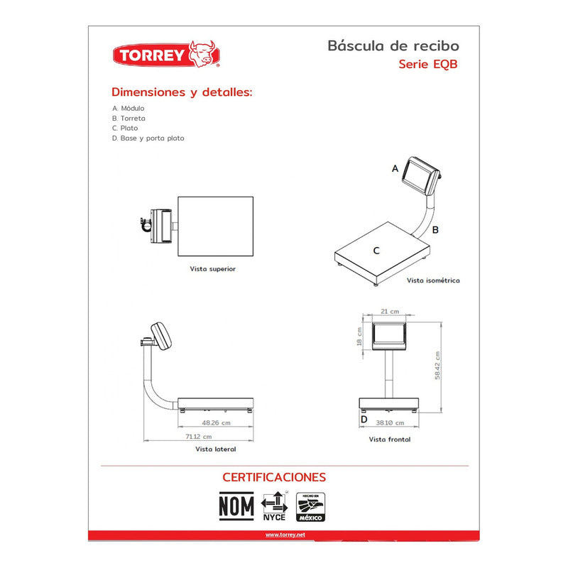 Bascula Digital De Recibo Torrey Modelo Eqb 100kg Rbanda Color Gris Peso Máximo Soportado 100 Kg