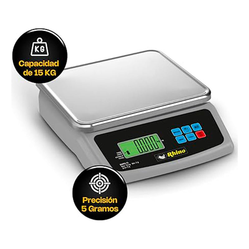 Báscula Electrónica Porcionadora Rhino 15kg/5g Bapo-15 5g  Aluminio
