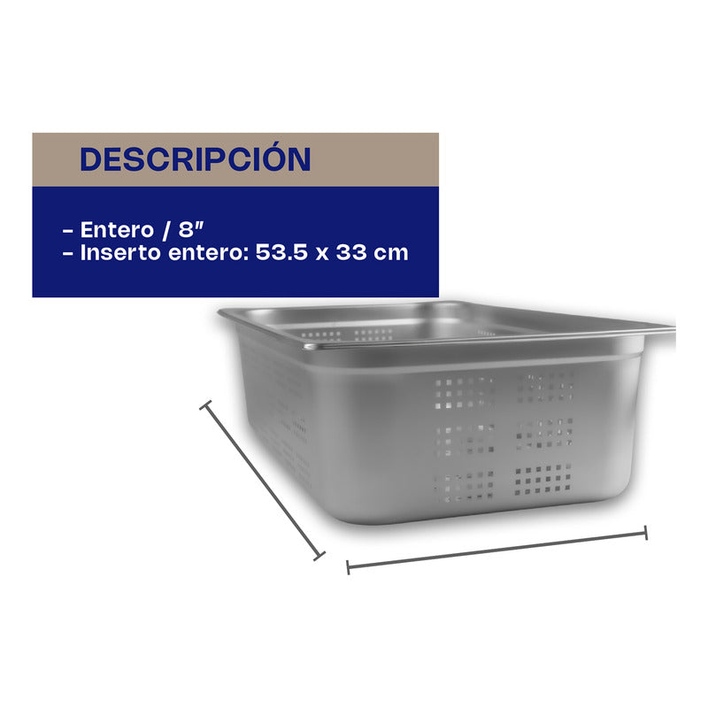 Inserto Acero Inoxidabl Perforado Entero 8 Pulgadas Inape-8