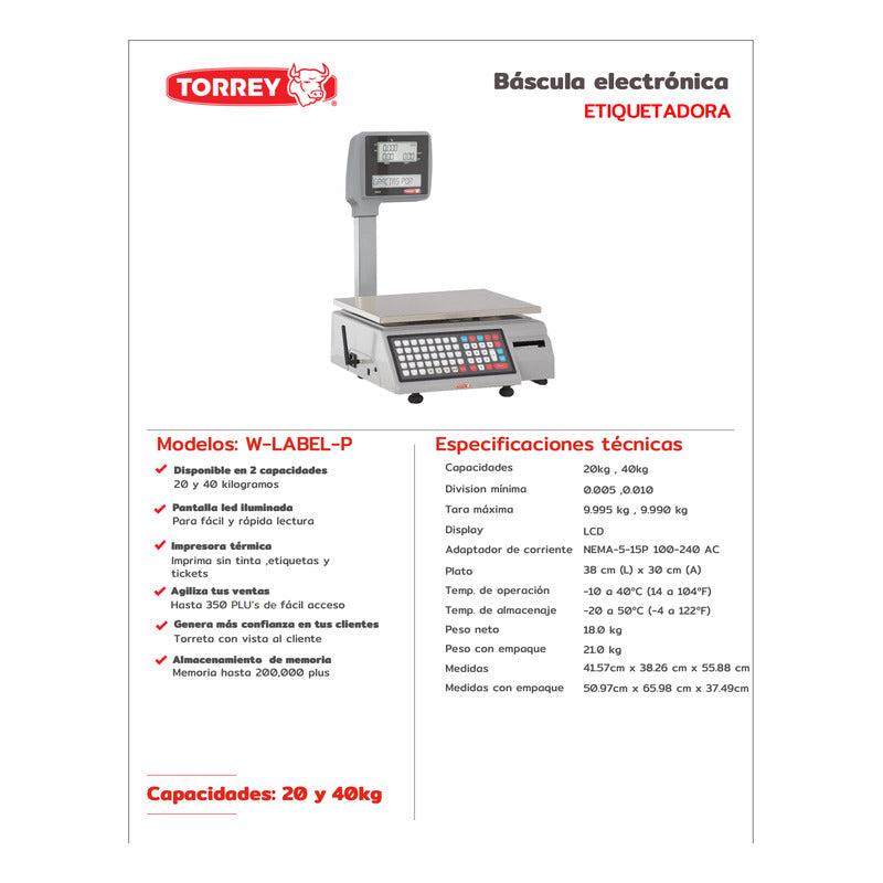 Báscula Etiquetadora Torrey Wlabel40p 40kg Impresora Térmica Gris