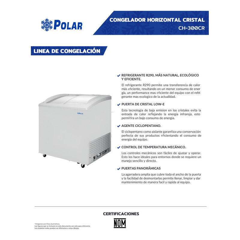 Congelador Cristal Comercial Polar Ch-300cr Capacidad 217 Lt Blanco