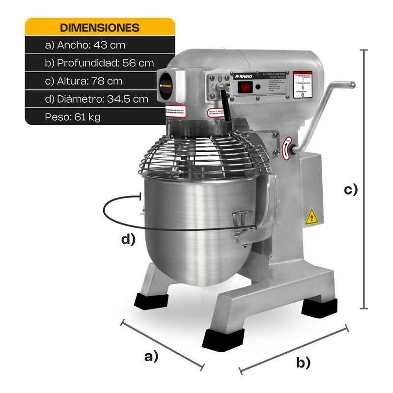 Batidora Planetaria Rhino 27 Litros Bati-30 5.25kg Amasado  - Plata - 60 Hz