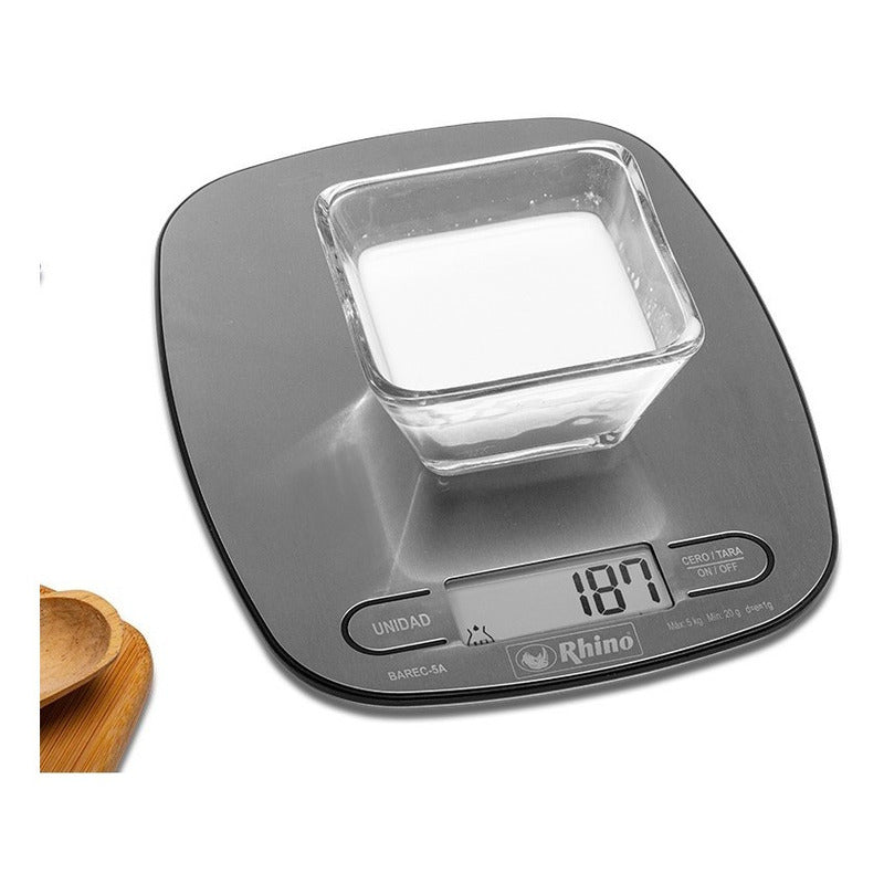 Bascula Digital De Cocina Rhino Gramera Barec-5a 5kg/1g Gris 5 Kg