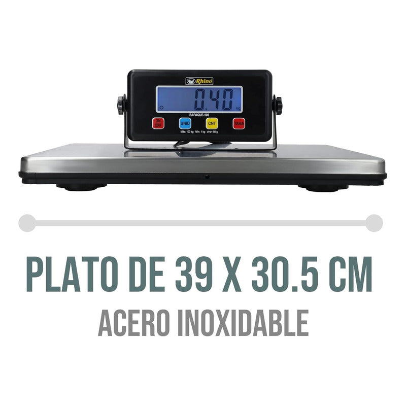 Báscula Para Paquetería Rhino Bapaque-100 Kg C/indicador Negro