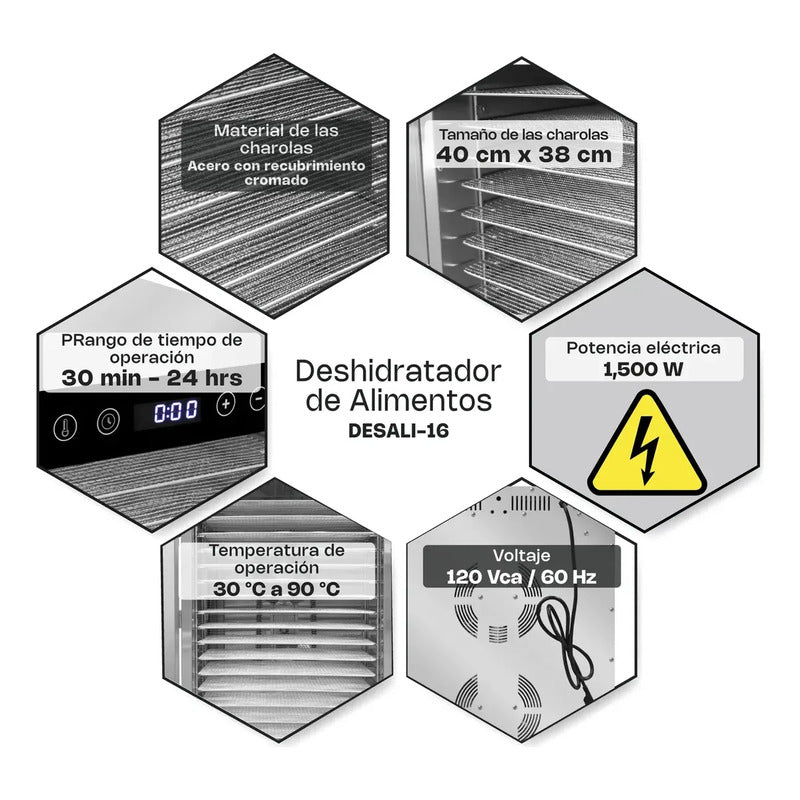 Deshidratador De Alimentos Rhino Desali-16 Bandejas 1350w Gris