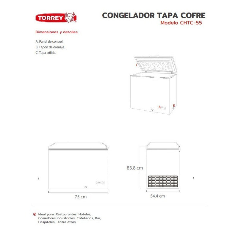 Congelador Tapa Cofre Torrey Chtc-55 Rbanda Color Blanco