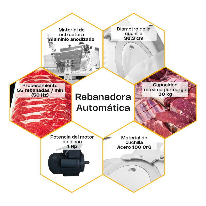 Rebanadora Automática Rhino Rebac363 Carnicera Semicongelada Gris