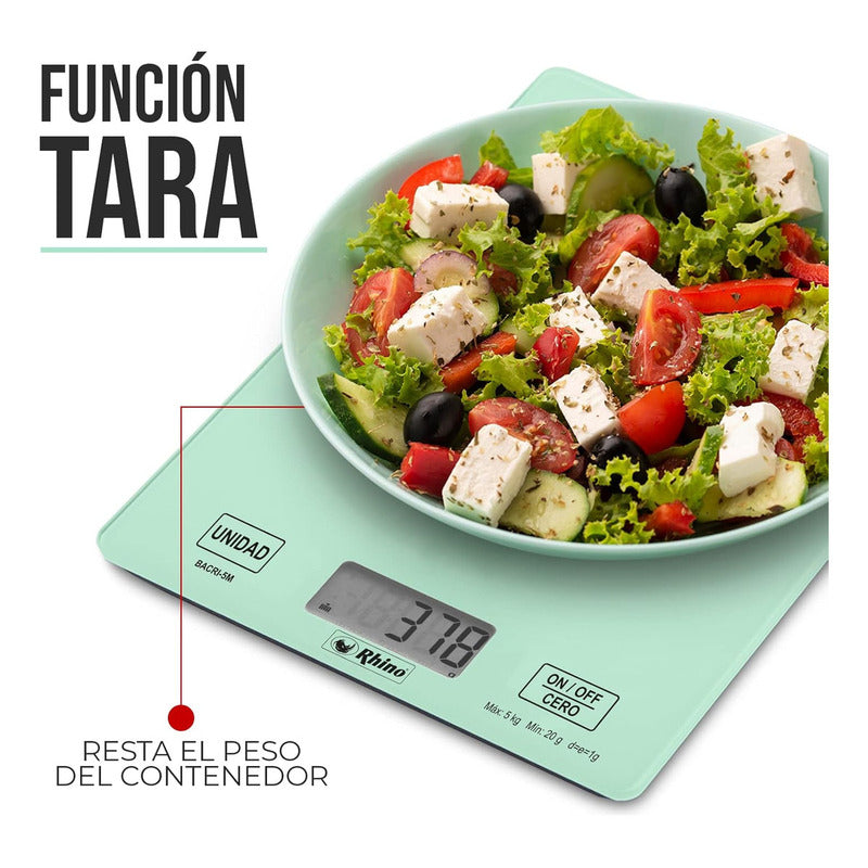 Bascula Digital Rhino De Cocina Bacri-5m 5kg Cristal Capacidad Máxima 5 Kg Color Turquesa