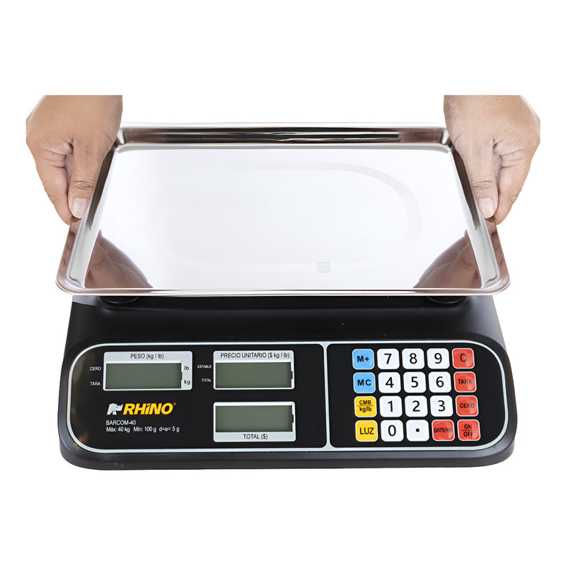 Báscula Comercial 40kg / 5g Charola Acero Barcom-40 Rhino Negro