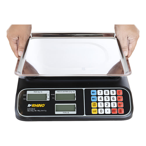 Báscula Comercial 40kg / 5g Charola Acero Barcom-40 Rhino Negro