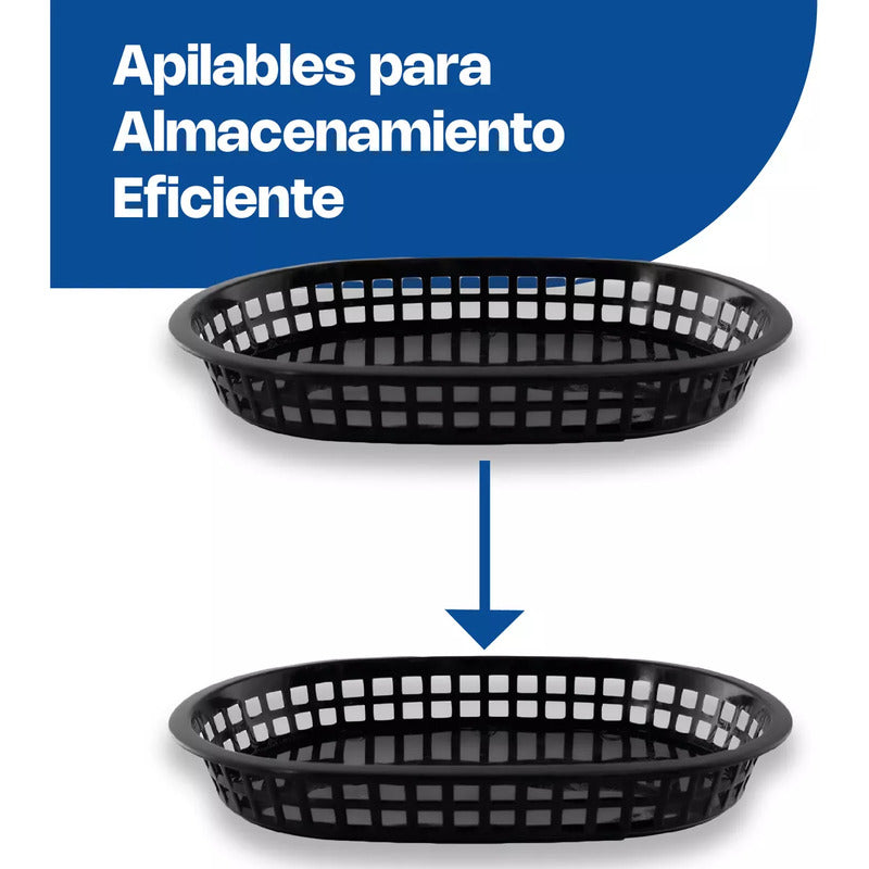 12 Canastillas Plásticas Negras Para Comida Camob-n Negro