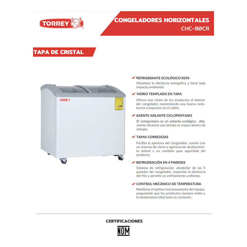 Congelador Comercial Cristal Curvo Torrey Chc-80cr Reyfri Blanco