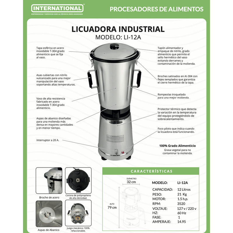 Licuadora Industrial International Li-12 Litros Acero Inox. Acero Inoxidable