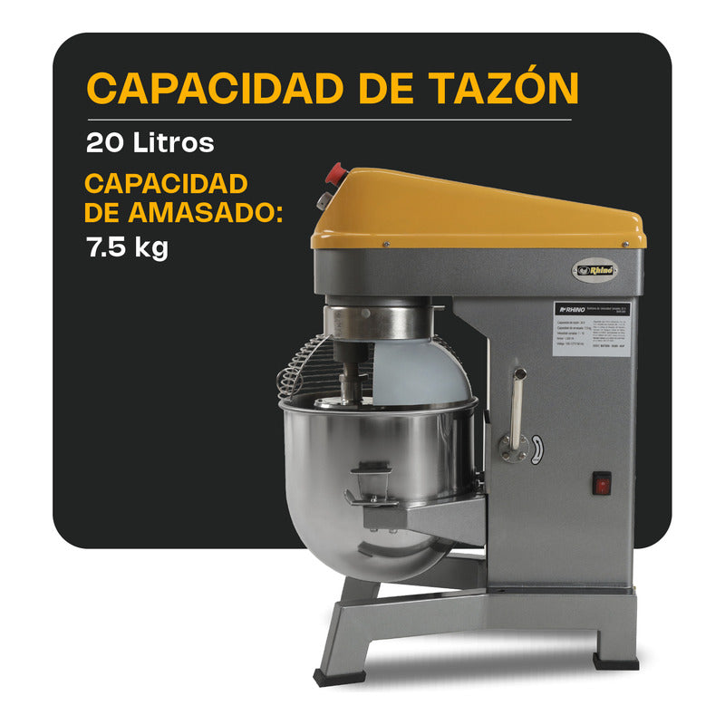 Batidora Planetaria Industrial Rhino Bati-20x Amasado 7.5kg Amarillo 60 Hz