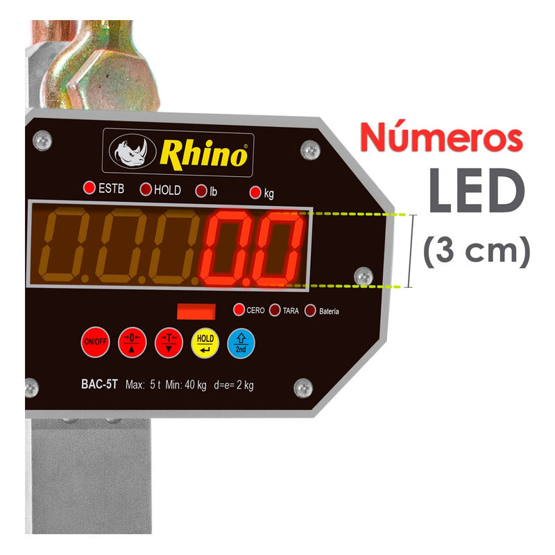 Báscula Industrial Colgante Rhino Bac-5t 5000 Kg Con Control Gris
