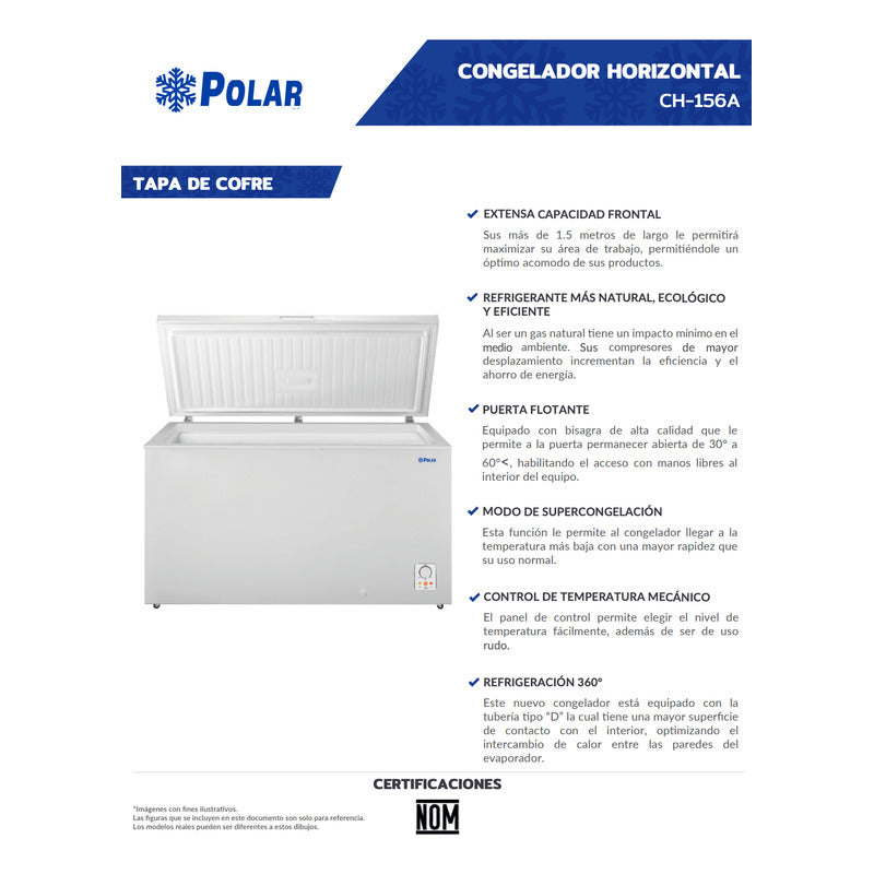 Congelador Horizontal Polar Ch-156a 423 Lts 1 Puerta Reyfri Blanco