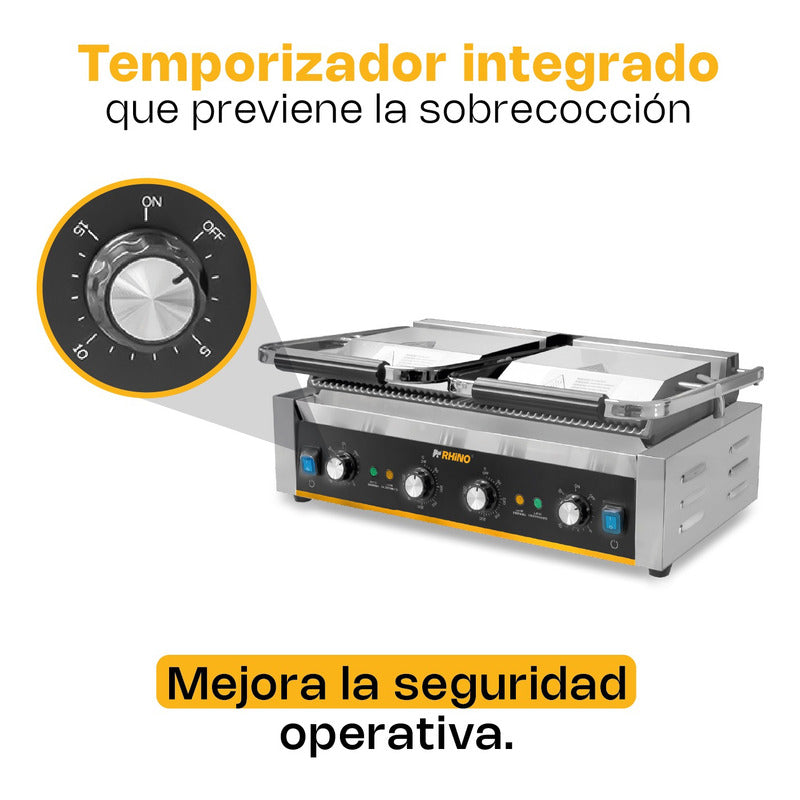 Rhino | Plancha Panini Comercial Doble Parilla | Planpa-3600 Plateado