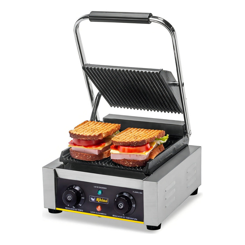 Plancha Eléctrica Panini Grill Rhino Planpa 1800w Color Gris Acero Inoxidable