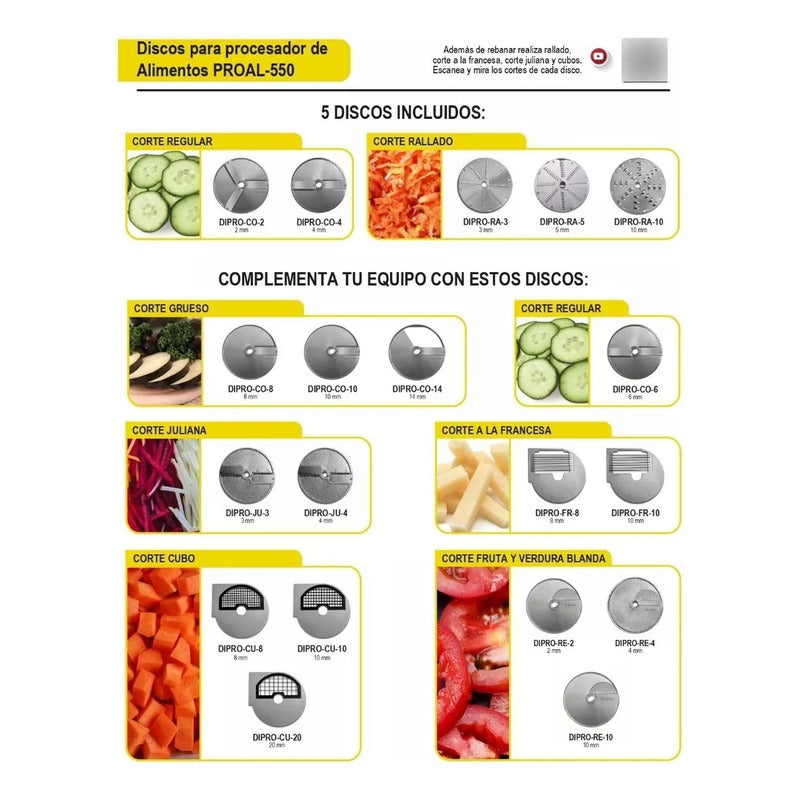Procesador Alimentos Rhino Proal 550 Incluye 5 Discos Corte. Gris