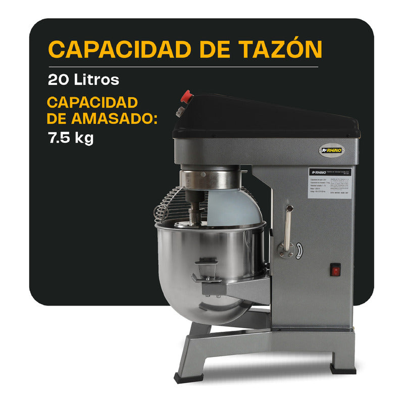 Batidora Planetaria Industrial Rhino Bati-20x Amasado 7.5kg Color Amarillo Frecuencia 60 Hz